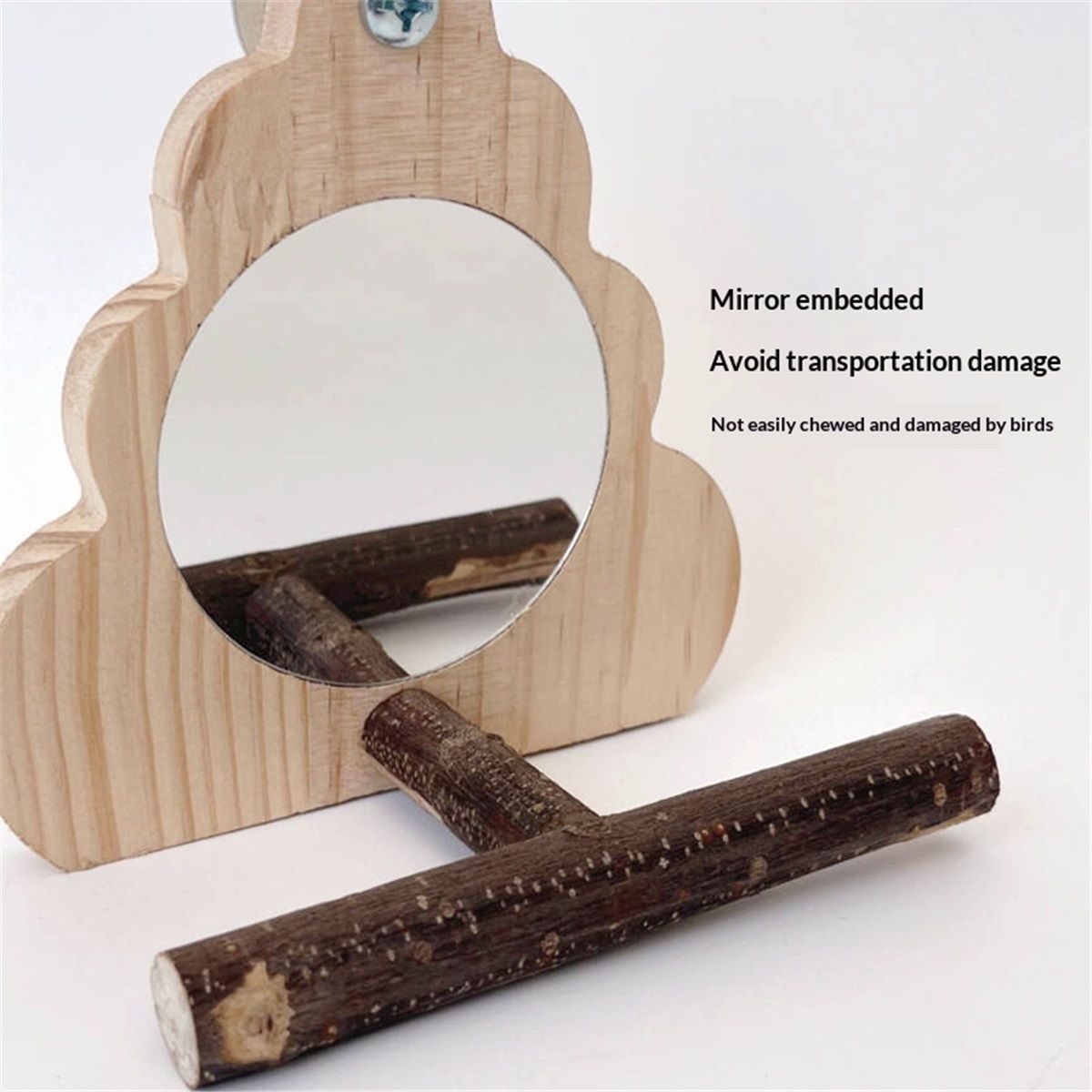 Wooden Bird Mirror for Cage, Parakeet Toys, Interactive Toys,Bird Cage Accessories for Parrots Finch Canaries