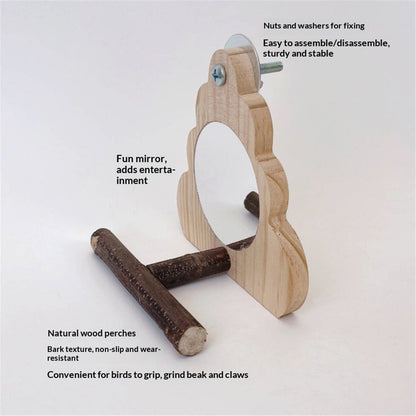 Wooden Bird Mirror for Cage, Parakeet Toys, Interactive Toys,Bird Cage Accessories for Parrots Finch Canaries