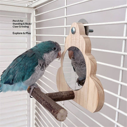 Wooden Bird Mirror for Cage, Parakeet Toys, Interactive Toys,Bird Cage Accessories for Parrots Finch Canaries