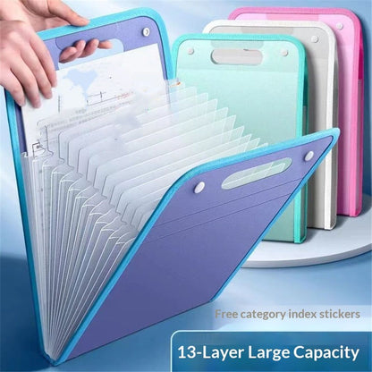 4 Pcs Vertical Expanding File Organizer 13 Pockets, A4 Expanding File Folder with Colorful Labels and Expandable Cover Large Capacity for Work School Home Office (240mm*360mm)