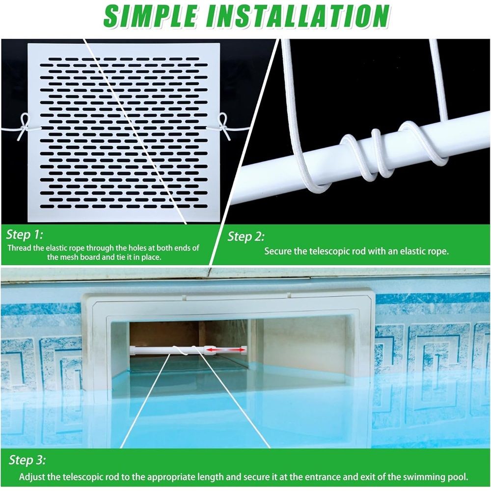 Pool Skimmer Leaf Guards For Inground Pools, Rust-Proof Above Ground Pool Skimmer Screen Net Cover For Prevent Blockage Skimmer Catcher with Elastic Rope And Telescopic Rod For Simple Installation