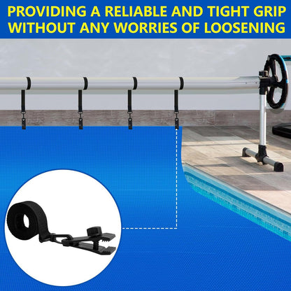 Pool Solar Cover Reel Clips & Straps Kit 24Pcs, Pool Solar Blanket Straps Kit Including 8 Straps with Hooks, 8 Clamps & 8 Touch Fastener