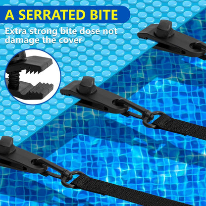 Pool Solar Cover Reel Clips & Straps Kit 24Pcs, Pool Solar Blanket Straps Kit Including 8 Straps with Hooks, 8 Clamps & 8 Touch Fastener