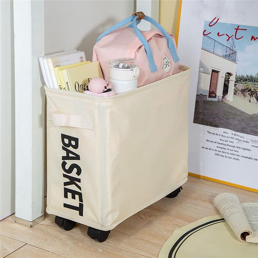 Enlarged Slim Laundry Basket Wash Bag on Wheels, Collapsible Rolling Laundry Hamper, Foldable Narrow Corner Clothes Storage Bins (white)