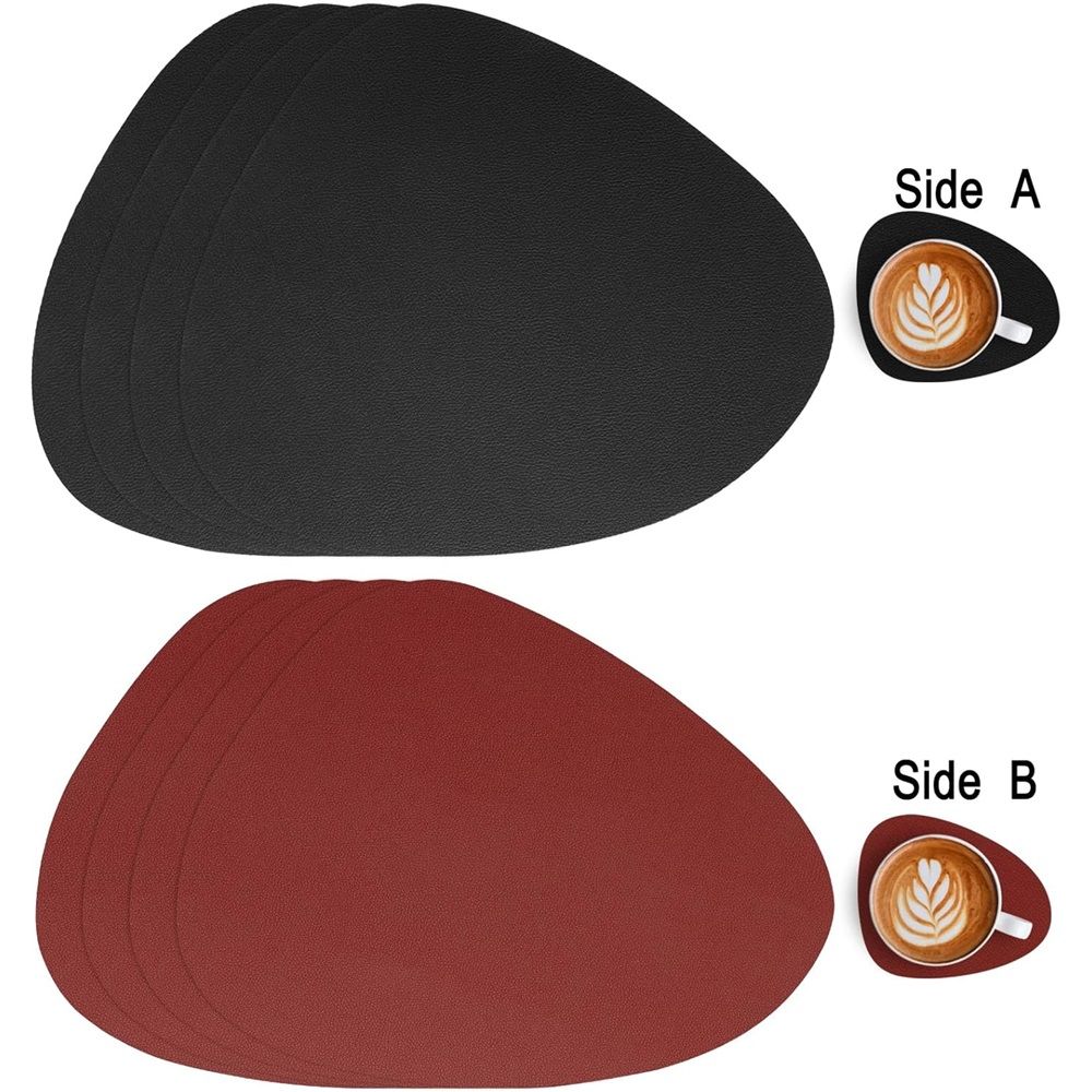 4 pack Placemats, Dual-Sided Placemats Waterproof Faux Leather Placemats Set of 4 Place Mats and Coasters Non-Slip Washable Table Mats for Dining Table (Only dining mat,Red Black, Set of 4)