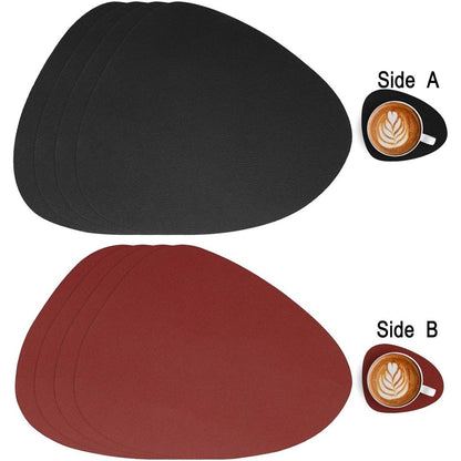 4 pack Placemats, Dual-Sided Placemats Waterproof Faux Leather Placemats Set of 4 Place Mats and Coasters Non-Slip Washable Table Mats for Dining Table (Only dining mat,Red Black, Set of 4)