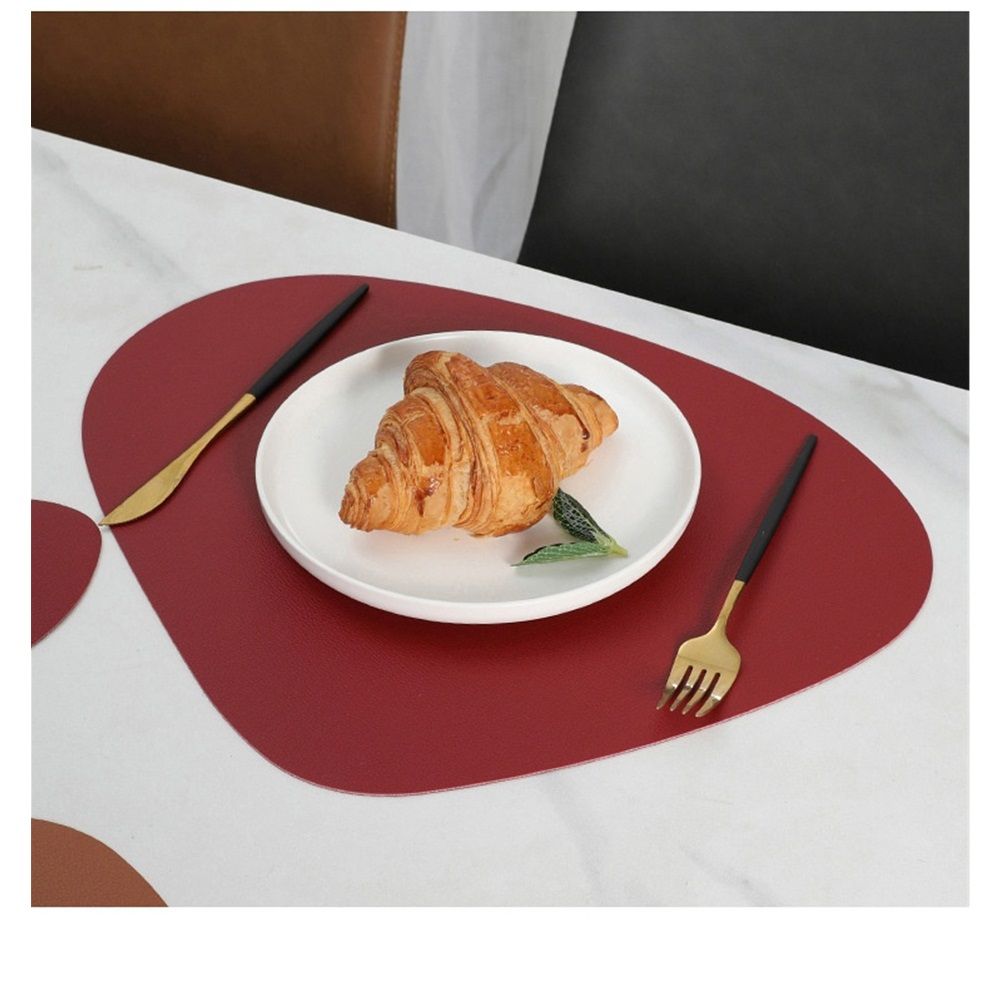 4 pack Placemats, Dual-Sided Placemats Waterproof Faux Leather Placemats Set of 4 Place Mats and Coasters Non-Slip Washable Table Mats for Dining Table (Only dining mat,Red Black, Set of 4)