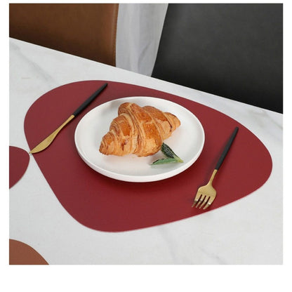 4 pack Placemats, Dual-Sided Placemats Waterproof Faux Leather Placemats Set of 4 Place Mats and Coasters Non-Slip Washable Table Mats for Dining Table (Only dining mat,Red Black, Set of 4)