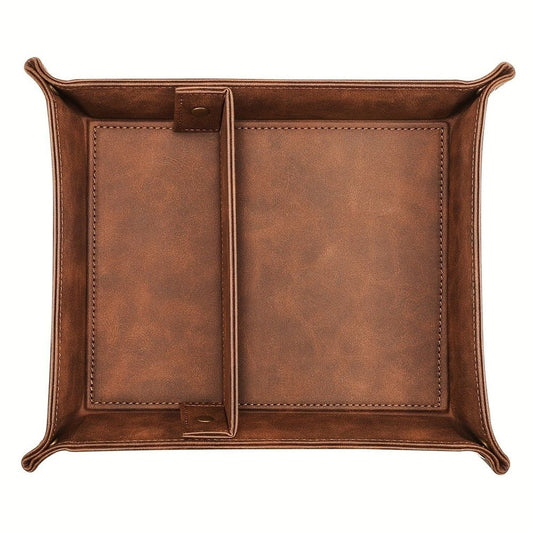 Valet Tray Desktop Storage Organizer, Removable 2 Compartments Catchall Tray Bedside Vanity Nightstand Caddy Holder Desk Storage Plate, Brown