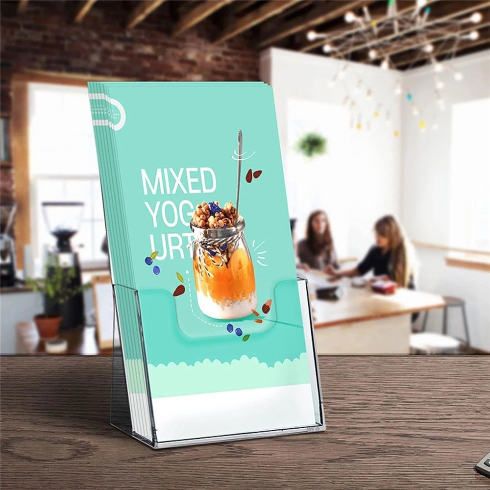 Brochure Holder Slant Back Clear Acrylic Countertop Ad Display Stand by Marketing Holders（20.8*11.1*8.2cm）