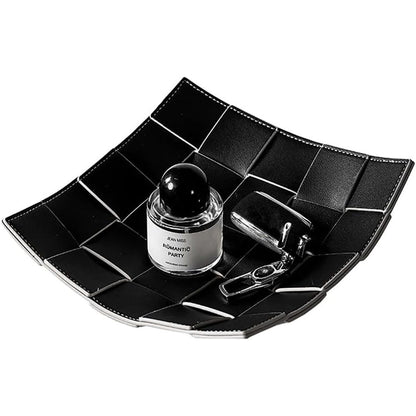 Valet Tray for Men and Women PU Leather Key Holder Bowl for Entryway Table Bedside Nightstand Desk Organizer Tray for Wallet, Watch, Key, Phone Men's Gift - 23*23*6.5cm（Only storage box）