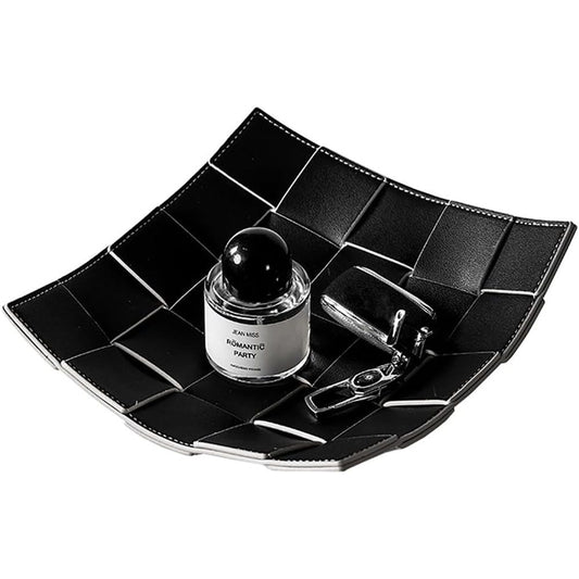 Valet Tray for Men and Women PU Leather Key Holder Bowl for Entryway Table Bedside Nightstand Desk Organizer Tray for Wallet, Watch, Key, Phone Men's Gift - 23*23*6.5cm（Only storage box）