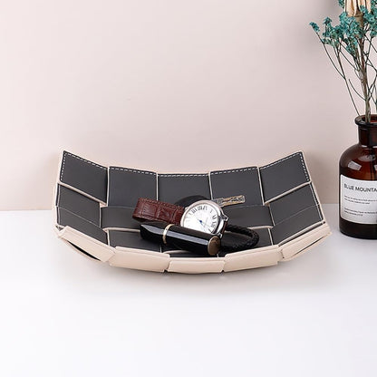 Valet Tray for Men and Women PU Leather Key Holder Bowl for Entryway Table Bedside Nightstand Desk Organizer Tray for Wallet, Watch, Key, Phone Men's Gift - 23*23*6.5cm（Only storage box）