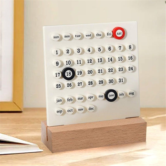 Fashion Perpetual Calendar DIY Ring Reusable Handmade Date Record Desk Calendar for Office Supplies Home Shops Decoration Accessories (white,Send a random sticker)
