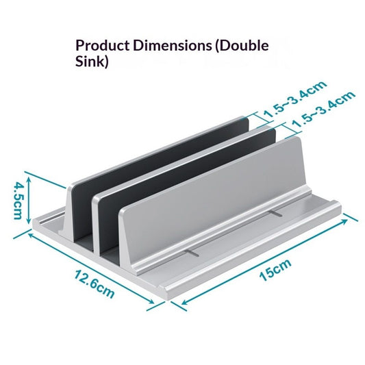 New Vertical aluminum alloy Laptop Stand, Adjustable 2 Slot Aluminum Desktop Holde, Fits Gaming Laptops (Silver)