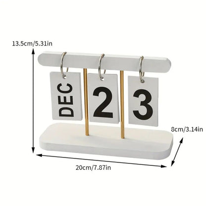 Perpetual Daily Flip Calendar for Desk Reusable Office Desktop Decor Home Accessories Photography Props (White)