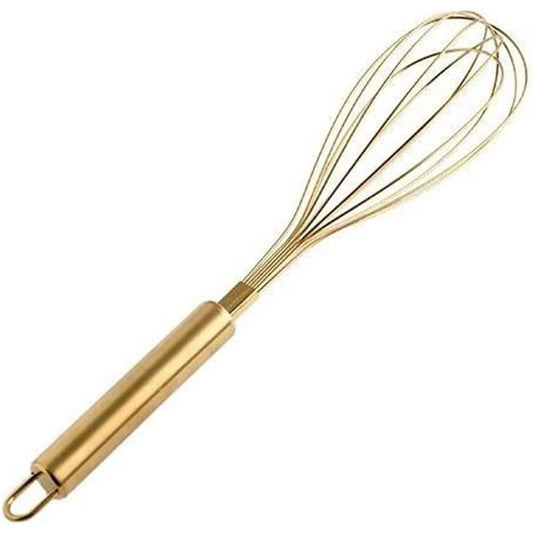 Stainless Steel Egg Whisk with Gold Plating - Ecofriendly Manual Egg Beater, Milk Frother, Hand Blender, Cake Tool and kitchen Gadget – Gold