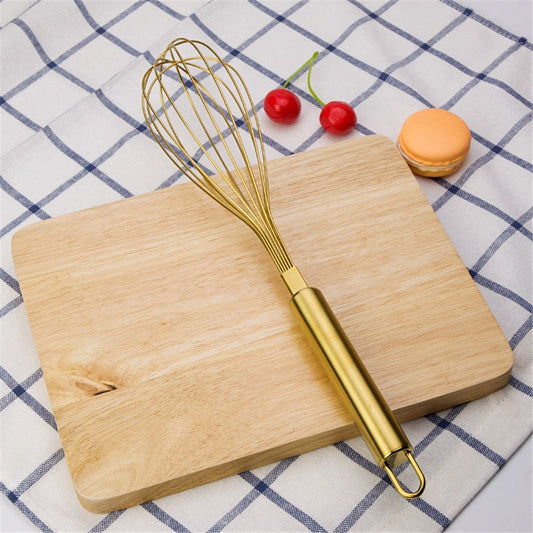Stainless Steel Egg Whisk with Gold Plating - Ecofriendly Manual Egg Beater, Milk Frother, Hand Blender, Cake Tool and kitchen Gadget – Gold