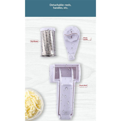 Rotary Cheese Grater with 3 Stainless Steel Drums – Manual Hand Crank Grater for Parmesan, Hard Cheese, Chocolate, Nuts – Durable Handheld Kitchen Tool (White)