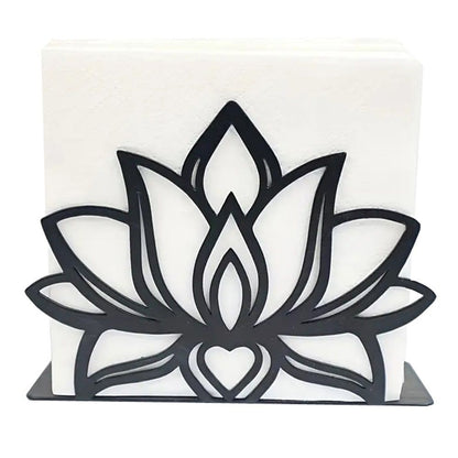 2 pack Lotus Flower Decorative Black iron Napkin Holder for Table, 5.3" x 4" x 1.5" Floral Standing Napkin Holder for Home Kitchen Restaurant Picnic Party Coffee Bar Dining Room（Excluding paper）
