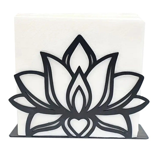 2 pack Lotus Flower Decorative Black iron Napkin Holder for Table, 5.3" x 4" x 1.5" Floral Standing Napkin Holder for Home Kitchen Restaurant Picnic Party Coffee Bar Dining Room（Excluding paper）