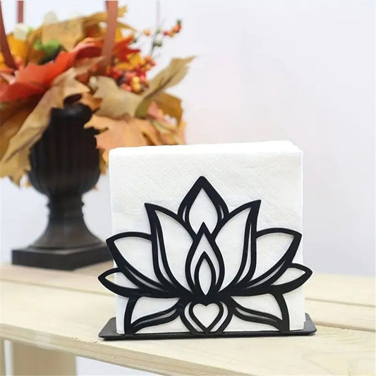 2 pack Lotus Flower Decorative Black iron Napkin Holder for Table, 5.3" x 4" x 1.5" Floral Standing Napkin Holder for Home Kitchen Restaurant Picnic Party Coffee Bar Dining Room（Excluding paper）