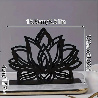 2 pack Lotus Flower Decorative Black iron Napkin Holder for Table, 5.3" x 4" x 1.5" Floral Standing Napkin Holder for Home Kitchen Restaurant Picnic Party Coffee Bar Dining Room（Excluding paper）