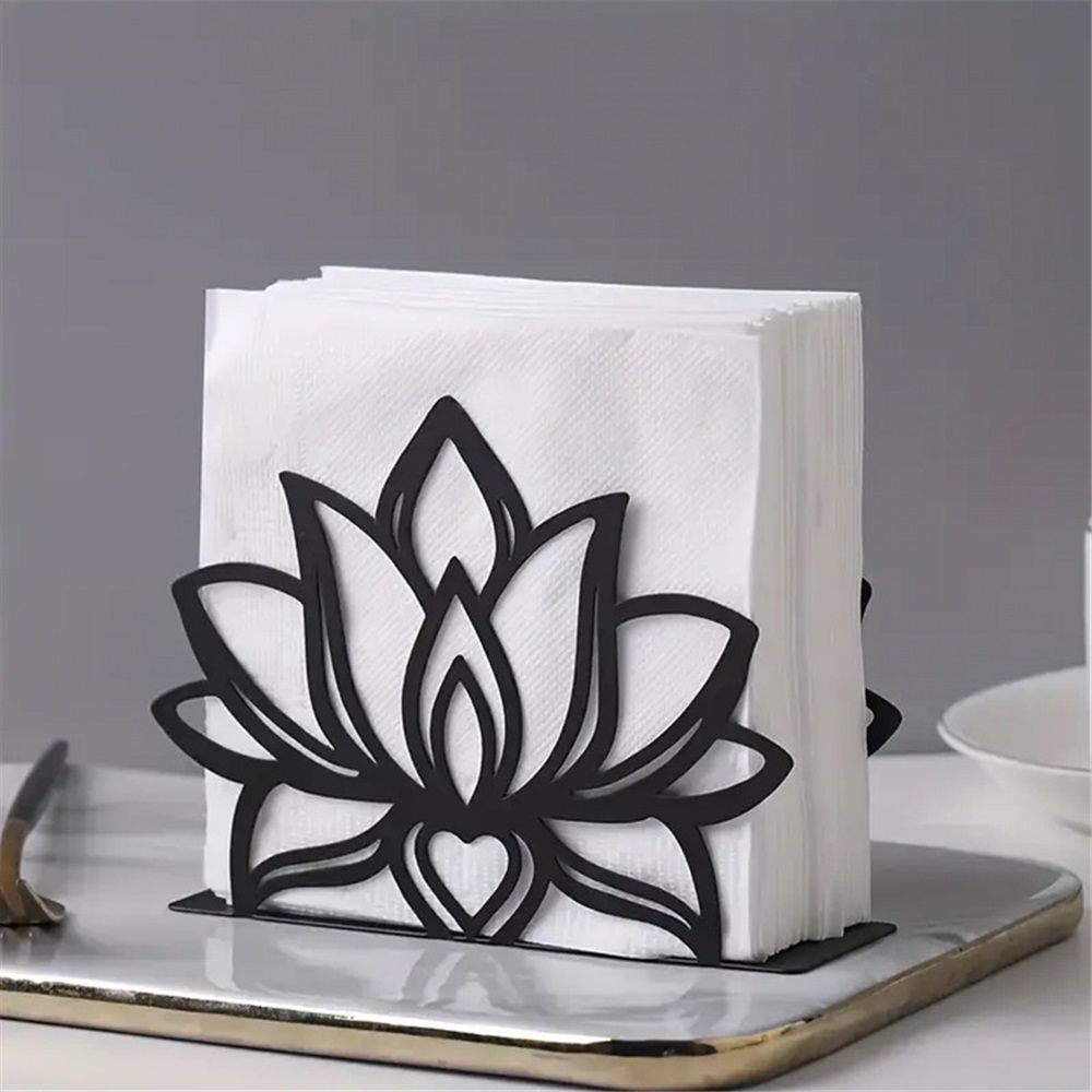 2 pack Lotus Flower Decorative Black iron Napkin Holder for Table, 5.3" x 4" x 1.5" Floral Standing Napkin Holder for Home Kitchen Restaurant Picnic Party Coffee Bar Dining Room（Excluding paper）