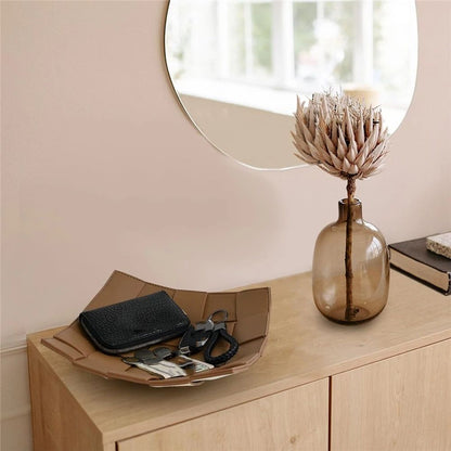 PU Leather Key Bowl for Men Women Entryway Table Nightstand Dump Tray for Wallet, Keys, Jewelry Men's Gift - Coffee & White, 23*6.5cm（only the box）