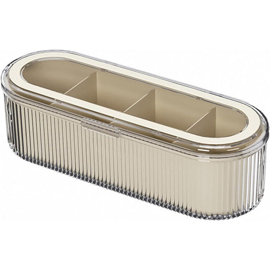 Clear Seasoning Box with 4 Compartments - Spice Organizer with Lids and Spoons - Condiment Container Set for Salt, Sugar, Pepper, and More - Countertop Spice Storage