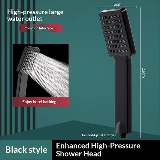 Square Handheld Shower Head - Spray,Phantom Night Black,  Grip for Low Pressure Bathrooms, 6-Layer Filter (Head Only)