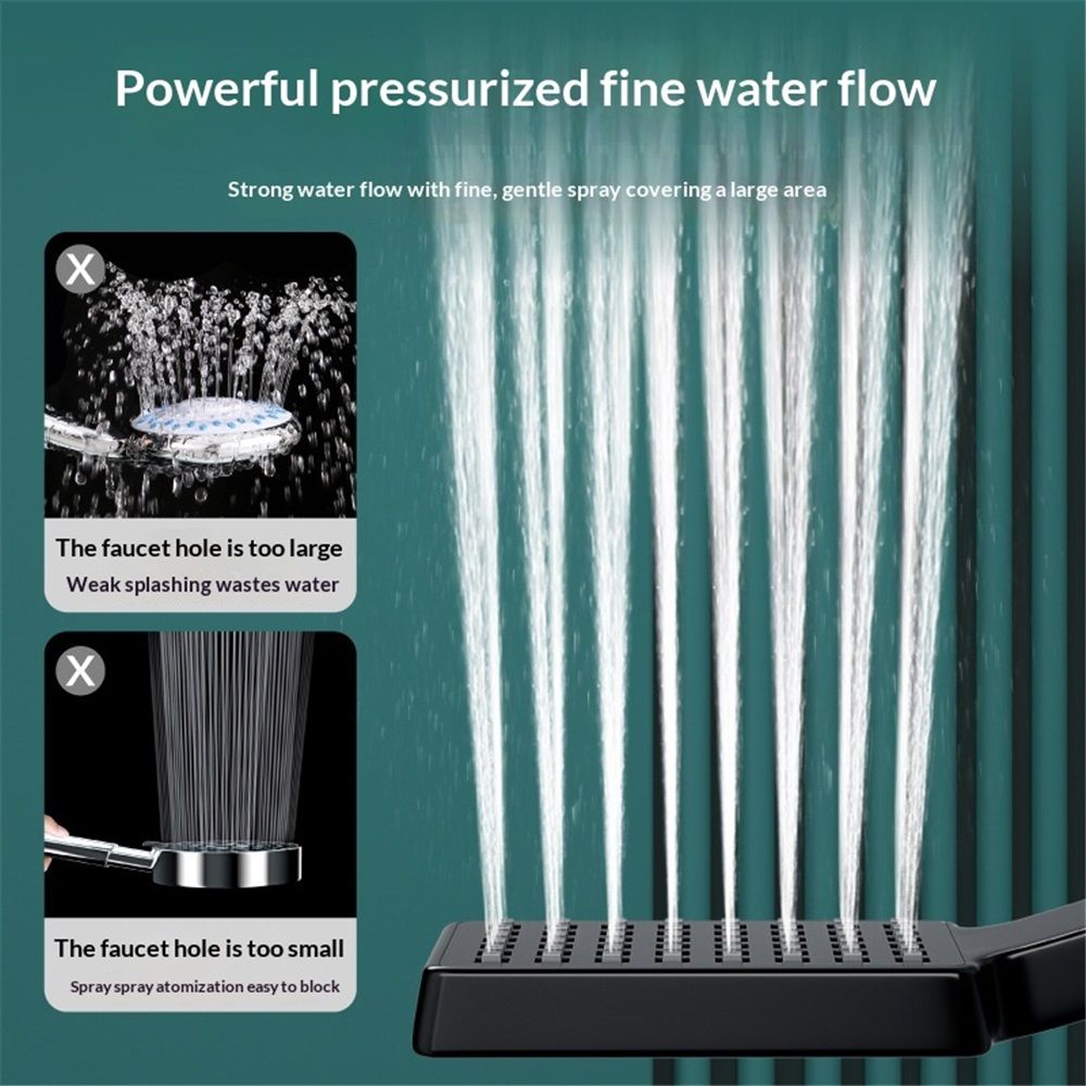 Square Handheld Shower Head - Spray,Phantom Night Black,  Grip for Low Pressure Bathrooms, 6-Layer Filter (Head Only)