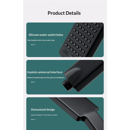 Square Handheld Shower Head - Spray,Phantom Night Black,  Grip for Low Pressure Bathrooms, 6-Layer Filter (Head Only)