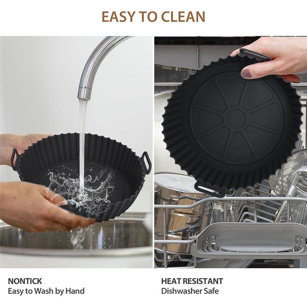 Silicone Air Fryer Liner 2 Pack, 8 inch Non-Stick Reusable Air Fryer Liners for Square and Round Basket, Airfryer Silicone Pot Baking Tray Oven Microwave Accessories, black