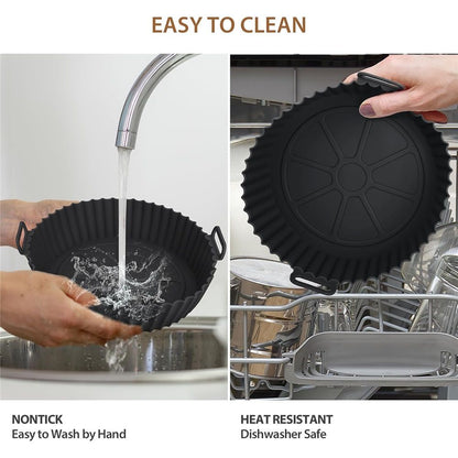 Silicone Air Fryer Liner 2 Pack, 8 inch Non-Stick Reusable Air Fryer Liners for Square and Round Basket, Airfryer Silicone Pot Baking Tray Oven Microwave Accessories, black