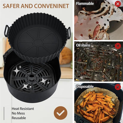 Silicone Air Fryer Liner 2 Pack, 8 inch Non-Stick Reusable Air Fryer Liners for Square and Round Basket, Airfryer Silicone Pot Baking Tray Oven Microwave Accessories, black