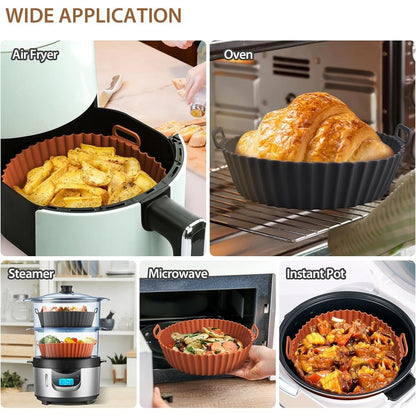 Silicone Air Fryer Liner 2 Pack, 8 inch Non-Stick Reusable Air Fryer Liners for Square and Round Basket, Airfryer Silicone Pot Baking Tray Oven Microwave Accessories, black