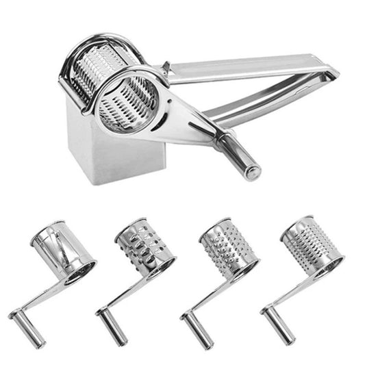 Rotary Cheese Grater Stainless Steel Handheld Rotary Parmesan Grater Cheese Cutter Slicer Shredder with 4 Stainless Drum for Grating Hard Chocolate Nuts Kitchen Tool