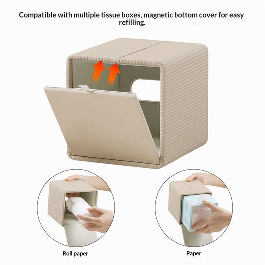 Leather Tissue Box Cover Square Tissue Box Holder for Bathroom Vanity Countertop Night Stands Bedroom Office Desk,Modern Tissue Decorative Organizer with Magnetic Closure（Only tissue box）