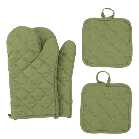 Oven Mitts and Pot Holders 4 pcs Set,High Heat Resistant 500 Degree Extra Thicken Long Kitchen Cotton Oven Glove for Cooking (11.8 Inch,Green)