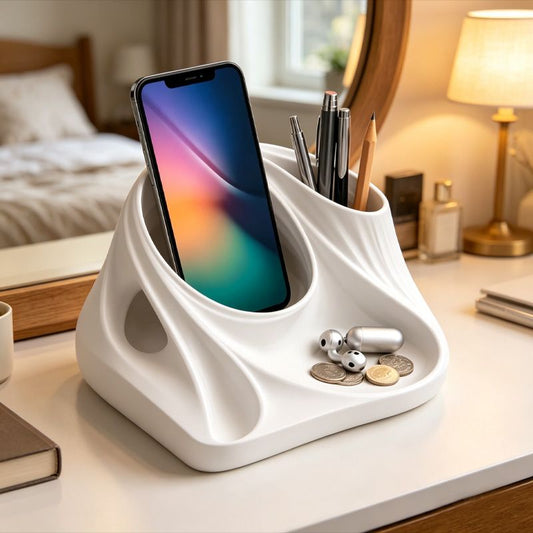 3D Printed Desktop Organizer, White