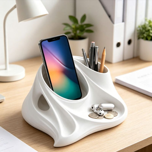 3D Printed Desktop Organizer, White