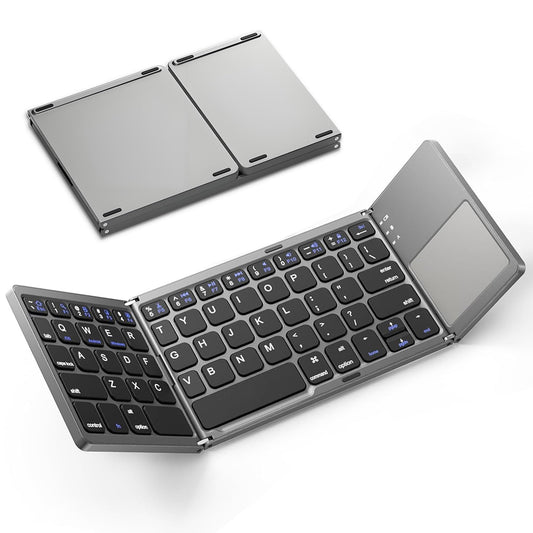 Foldable Bluetooth Keyboard with Touchpad, Wireless Portable Keyboard, Ultra Slim Rechargeable Folding Keyboard with Full-Size Keys for iOS Android Windows Laptop Tablet PC,Grey