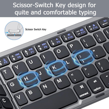 Foldable Bluetooth Keyboard with Touchpad, Wireless Portable Keyboard, Ultra Slim Rechargeable Folding Keyboard with Full-Size Keys for iOS Android Windows Laptop Tablet PC,Grey