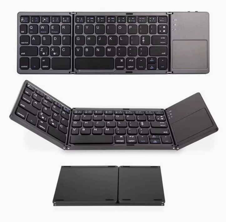 Foldable Bluetooth Keyboard with Touchpad, Wireless Portable Keyboard, Ultra Slim Rechargeable Folding Keyboard with Full-Size Keys for iOS Android Windows Laptop Tablet PC,Black