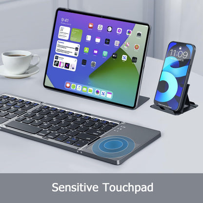 Foldable Bluetooth Keyboard with Touchpad, Wireless Portable Keyboard, Ultra Slim Rechargeable Folding Keyboard with Full-Size Keys for iOS Android Windows Laptop Tablet PC,Black