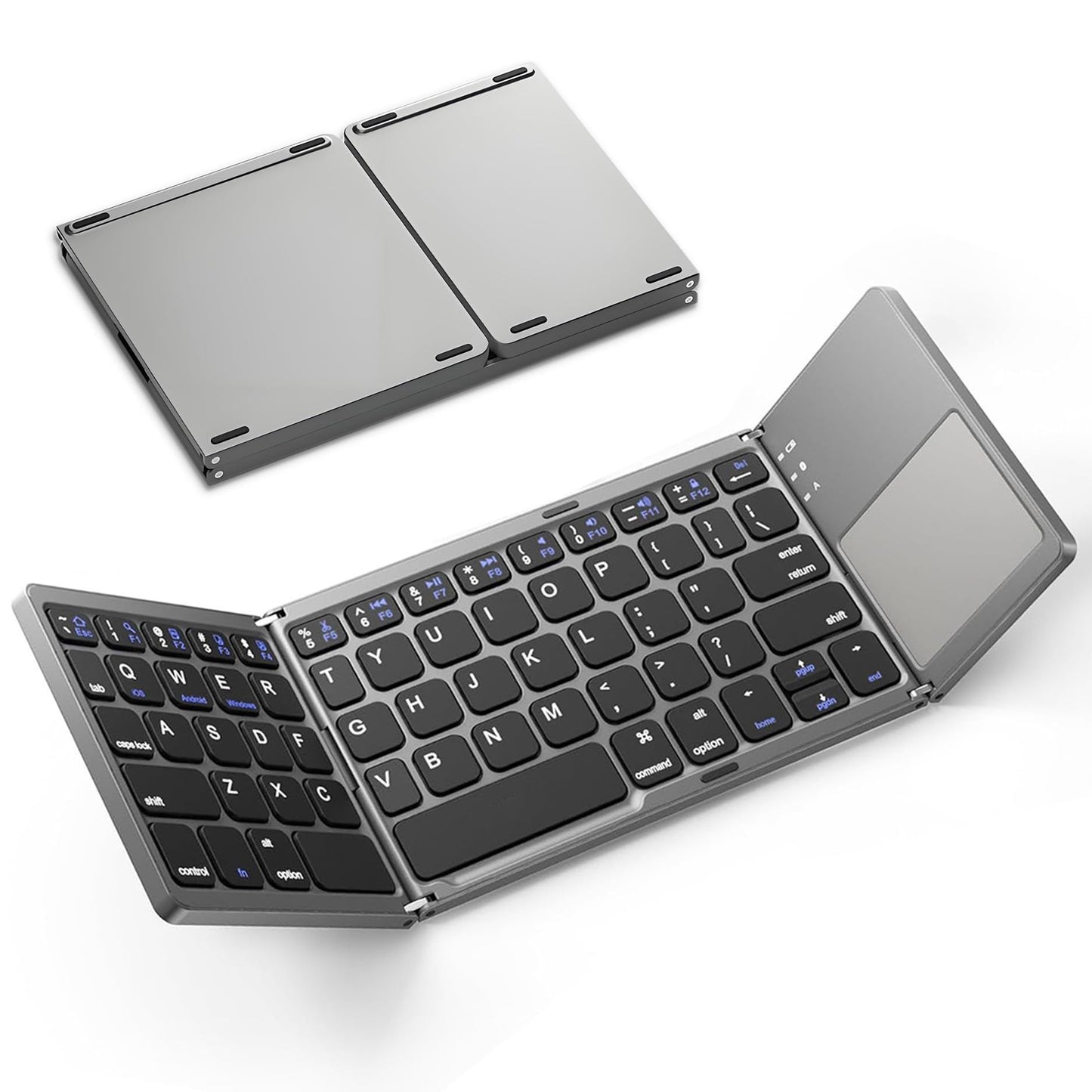 Foldable Bluetooth Keyboard with Touchpad, Wireless Portable Keyboard, Ultra Slim Rechargeable Folding Keyboard with Full-Size Keys for iOS Android Windows Laptop Tablet PC,Black