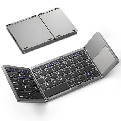 Foldable Bluetooth Keyboard with Touchpad, Wireless Portable Keyboard, Ultra Slim Rechargeable Folding Keyboard with Full-Size Keys for iOS Android Windows Laptop Tablet PC,Black