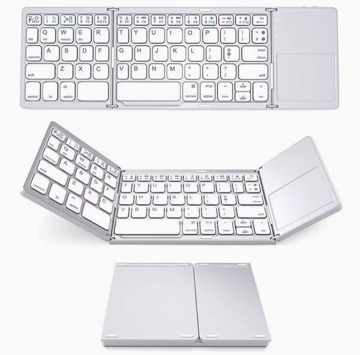 Foldable Bluetooth Keyboard with Touchpad, Wireless Portable Keyboard, Ultra Slim Rechargeable Folding Keyboard with Full-Size Keys for iOS Android Windows Laptop Tablet PC,Silver