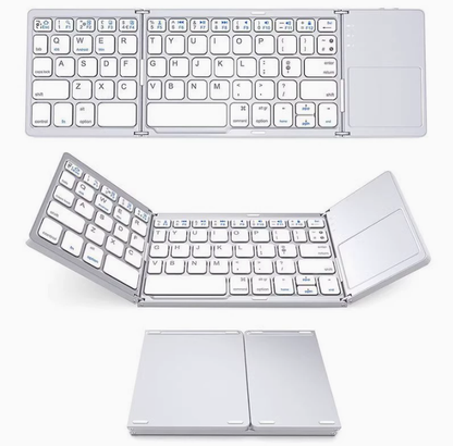 Foldable Bluetooth Keyboard with Touchpad, Wireless Portable Keyboard, Ultra Slim Rechargeable Folding Keyboard with Full-Size Keys for iOS Android Windows Laptop Tablet PC,Silver
